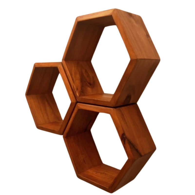 Kit 3 Nichos Colmeia de Pinus – Hexagonal