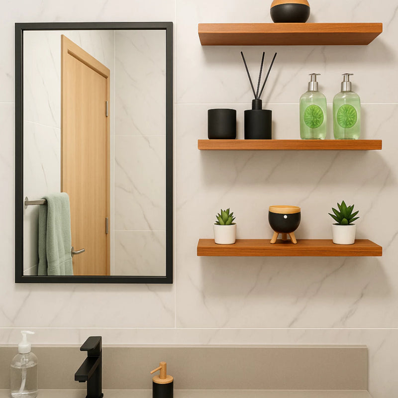 Prateleiras de Madeira com Suporte Invisível – 30 a 60cm